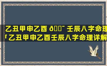 乙丑甲申乙酉 🐯 壬辰八字命理「乙丑甲申乙酉壬辰八字命理详解」